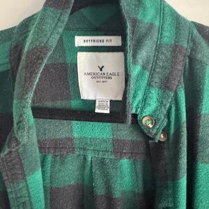 American Eagle Outfitters Green & Black Plaid Boyfriend Flannel Shirt